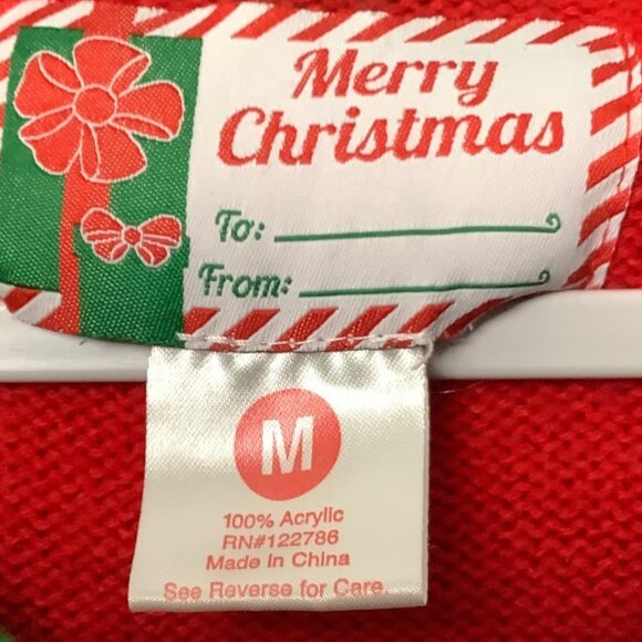 Vtg Merry Christmas Sweater Women Medium Red Green Holiday Design Santa's Coming - Picture 2 of 5